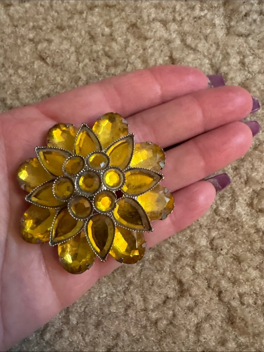 Yellow Floral Crystal Accent Brooch